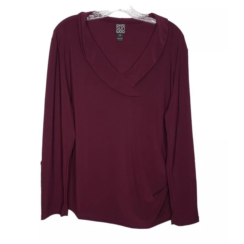 Clara Sun Woo Womens XL Top Popover Shirt Purple Long Sleeve Tunic Shirt F8-1 - Picture 8 of 8